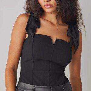 Free People Black Bow Strap Bodysuit